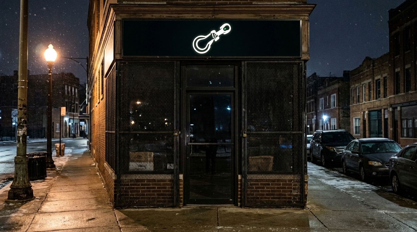 Closed repair shop during a holiday weekend in Chicago