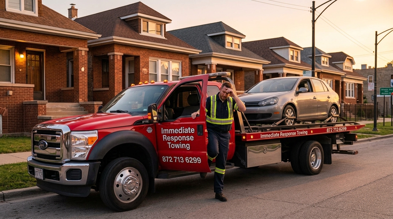 Driver arriving home safely after riding along in the tow truck Driver arriving home safely after riding along in the tow truck