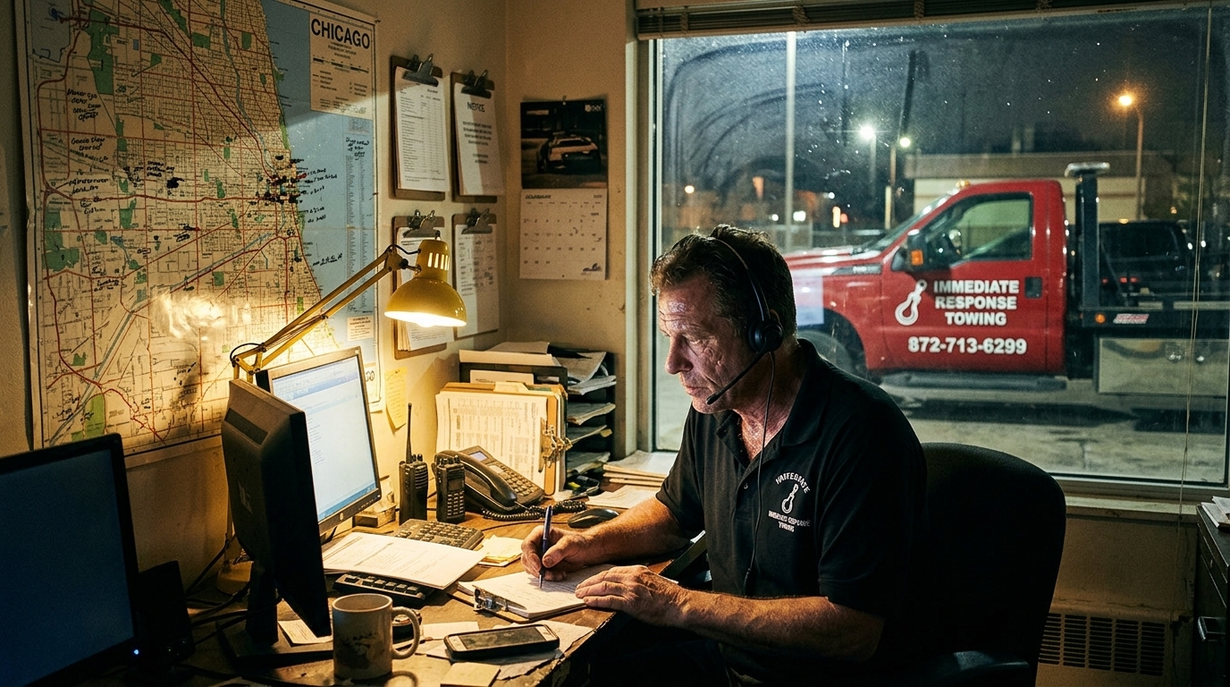 Immediate Response Towing dispatcher reviewing a customer’s online request Immediate Response Towing dispatcher reviewing a customer’s online request