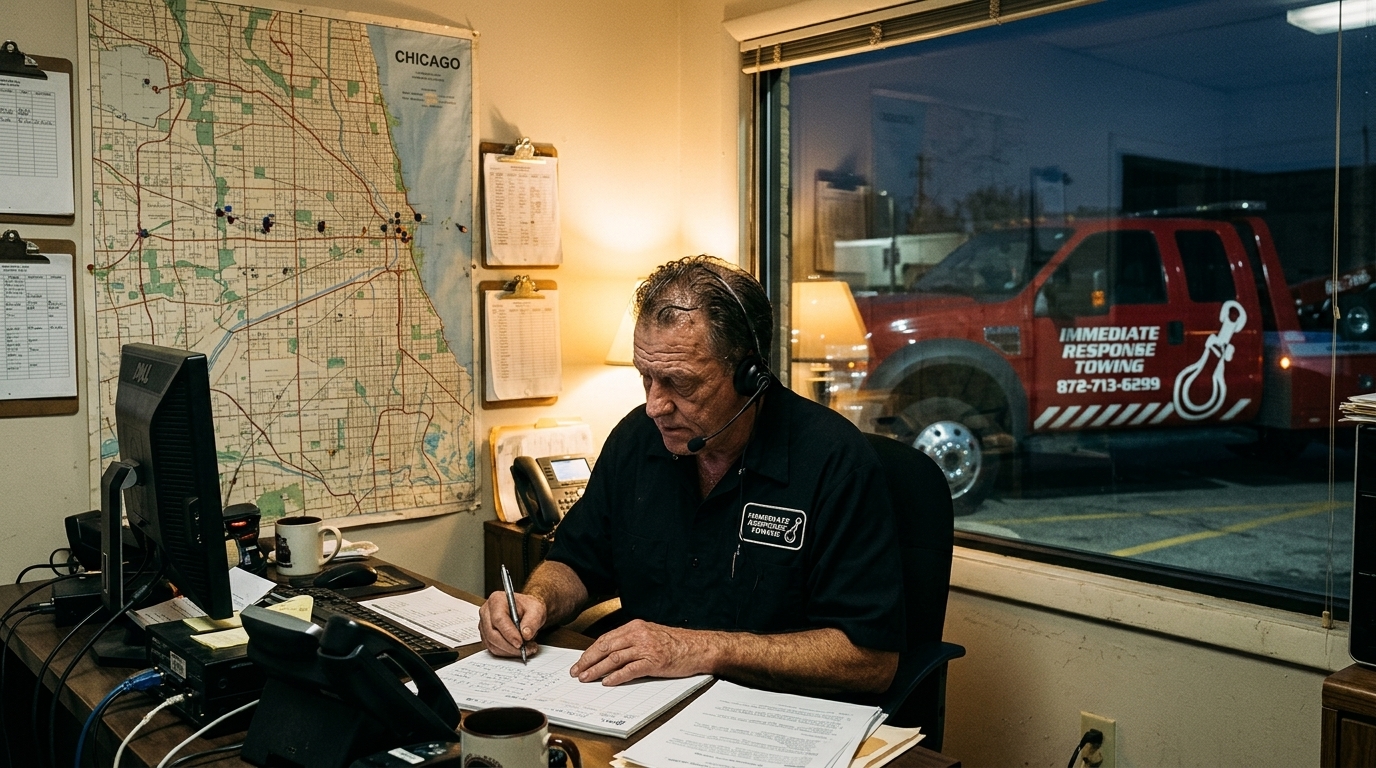 Immediate Response Towing dispatcher taking a customer’s call and writing down details