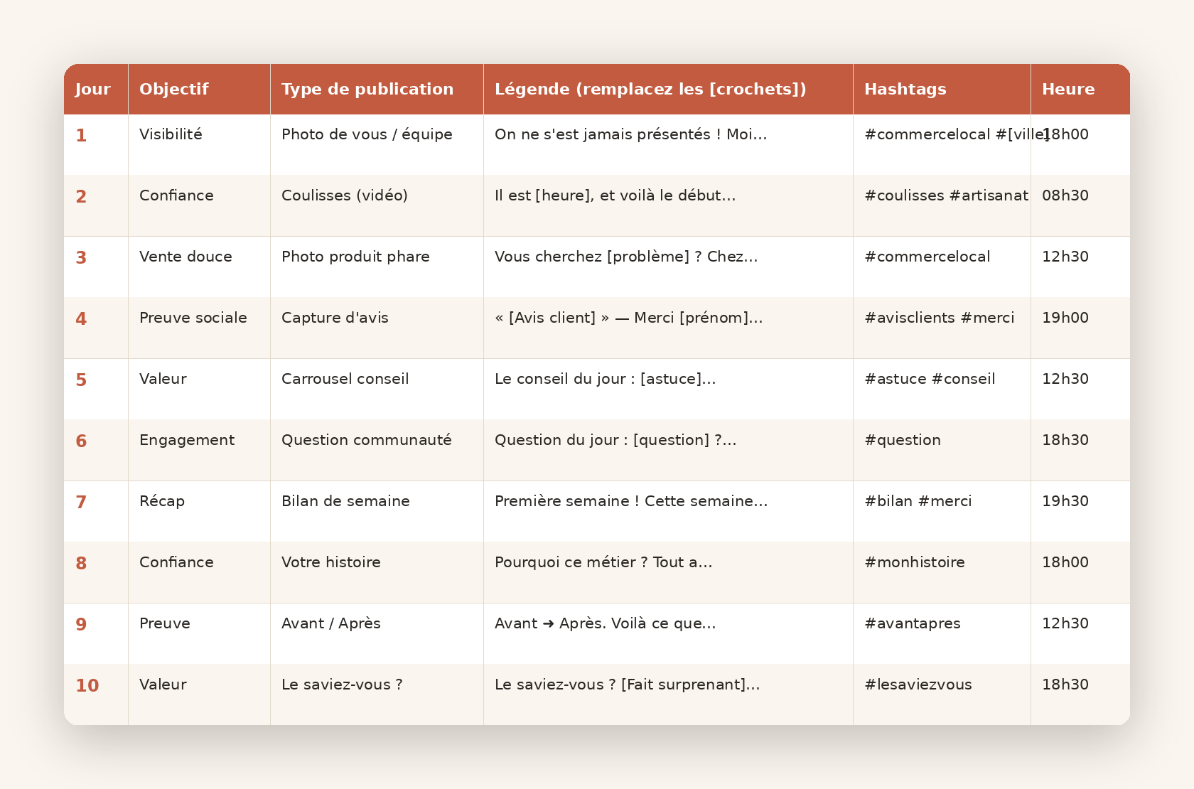 Le calendrier Excel