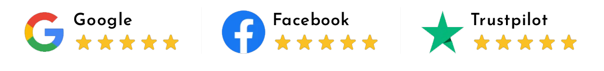 Google, Facebook, and Trustpilot five-star reviews