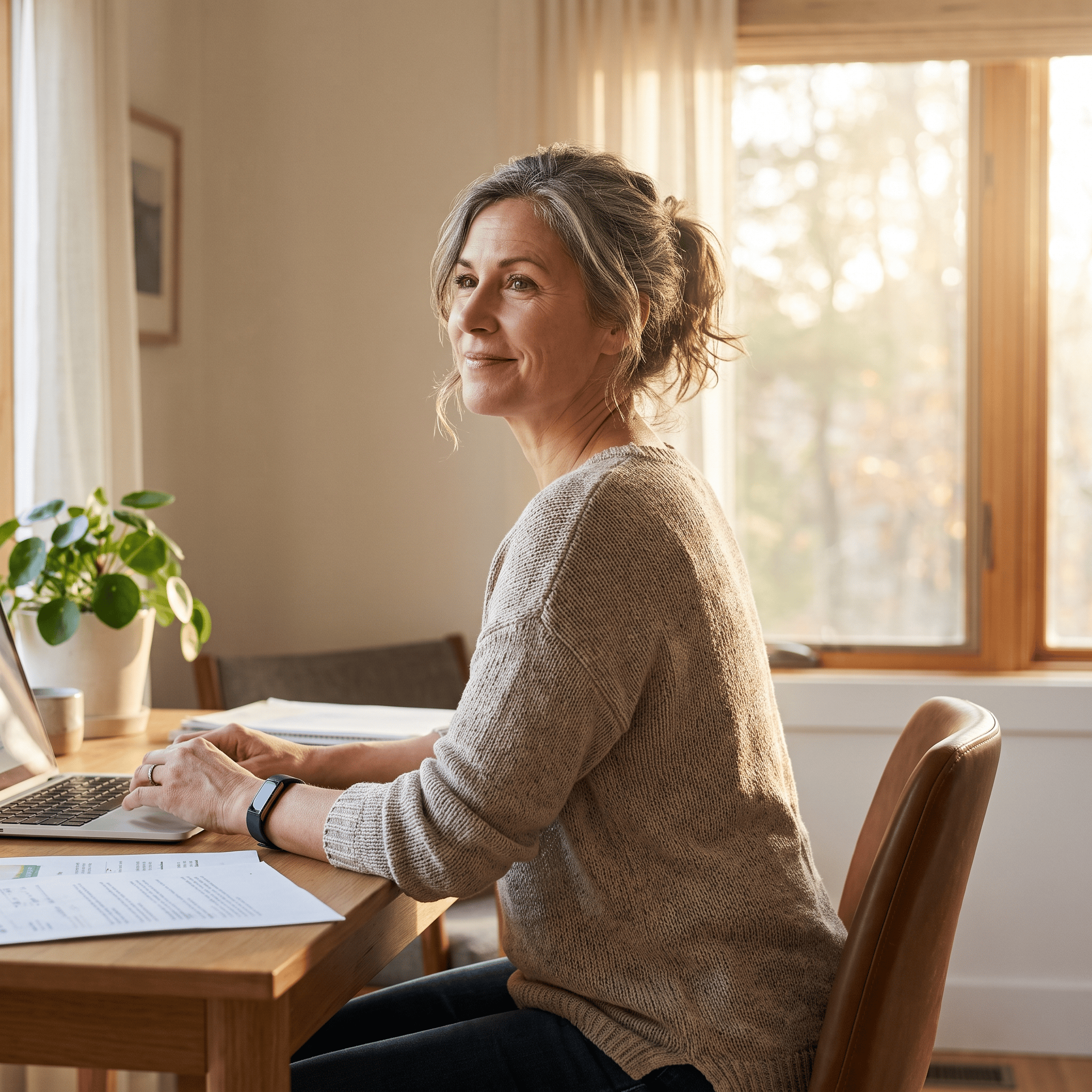 Working confidently at a desk