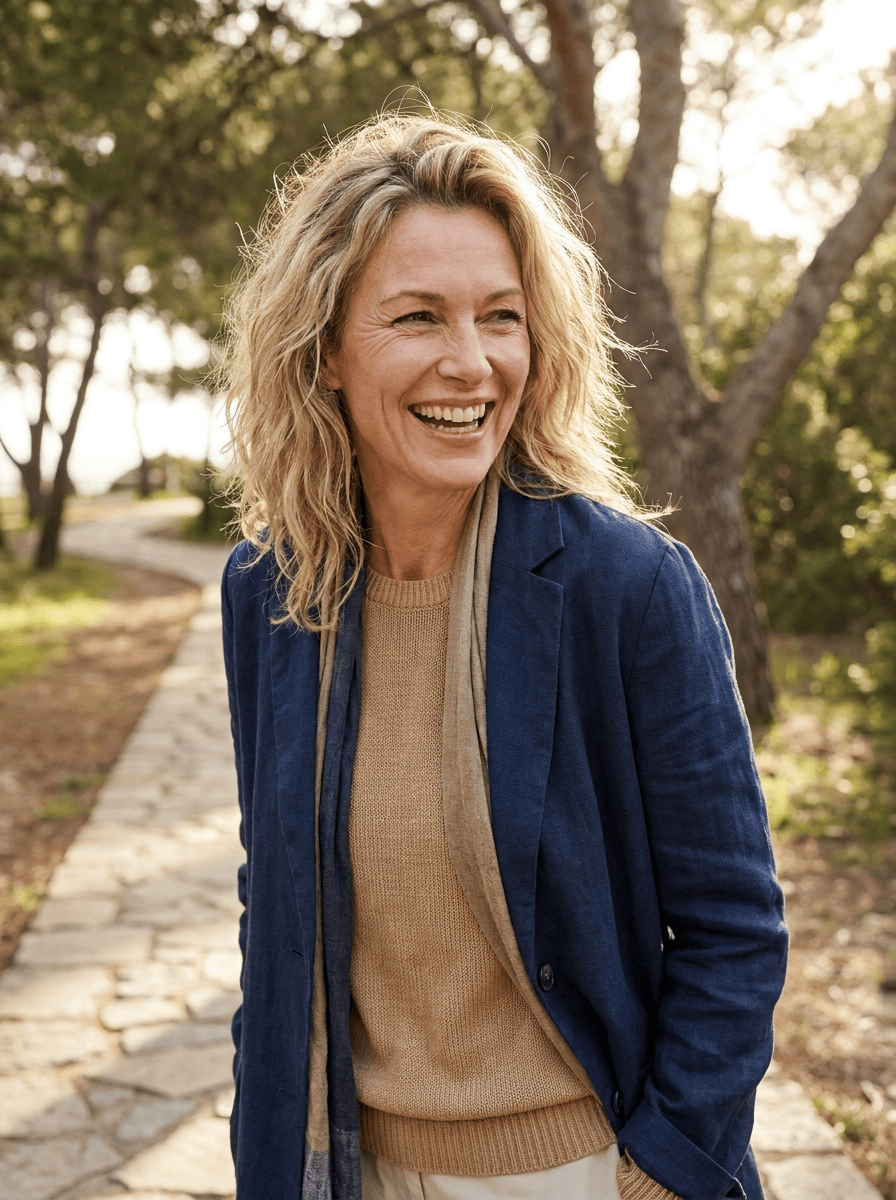 Smiling woman outdoors, confident and at ease