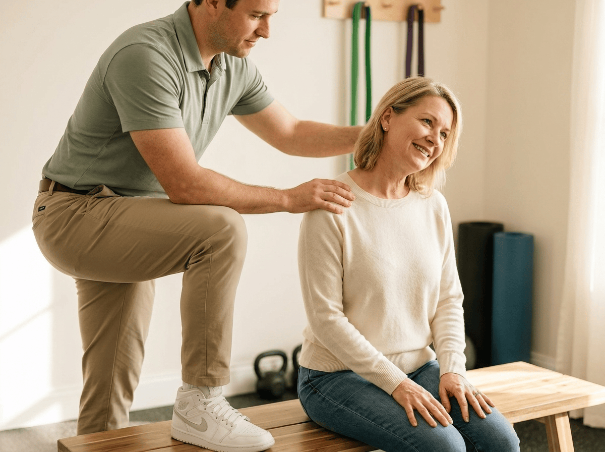 PT guiding a client's neck exercise