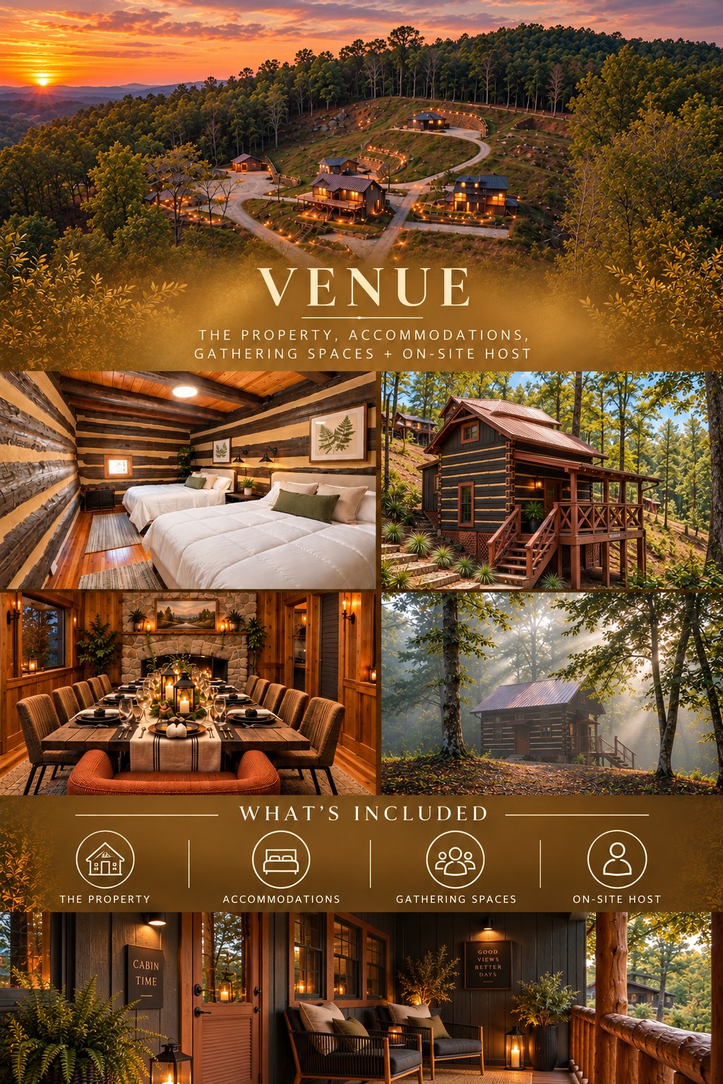 Venue: the property, accommodations, gathering spaces and an on-site host