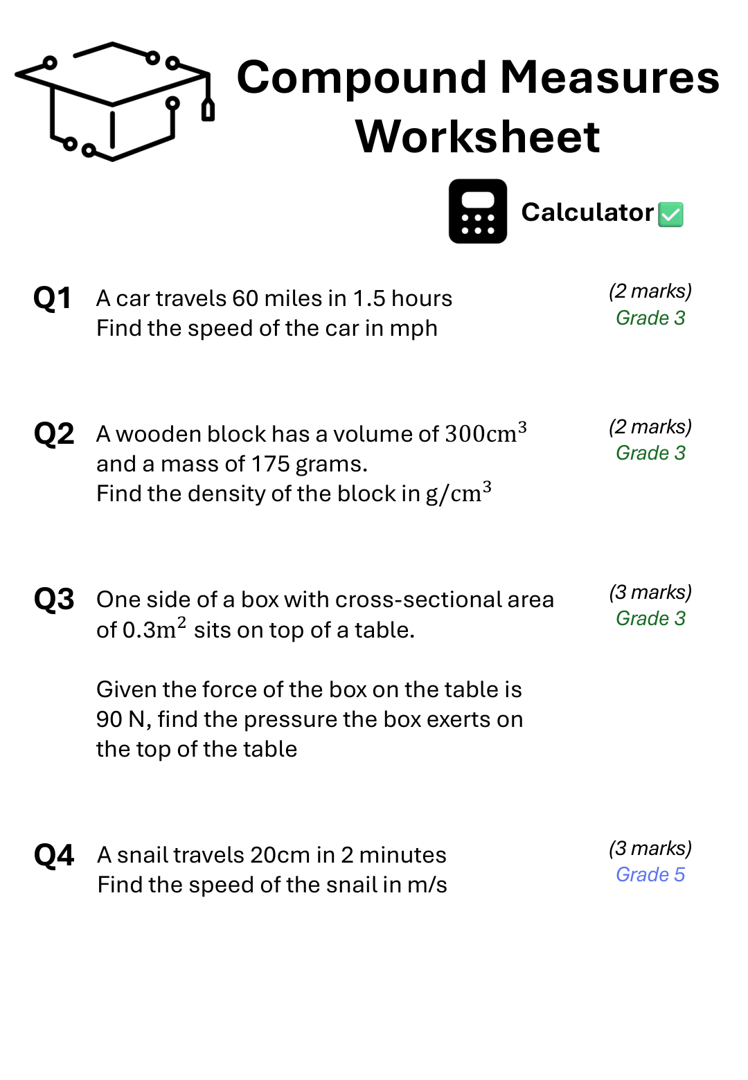 Compound Measures GCSE worksheet front page