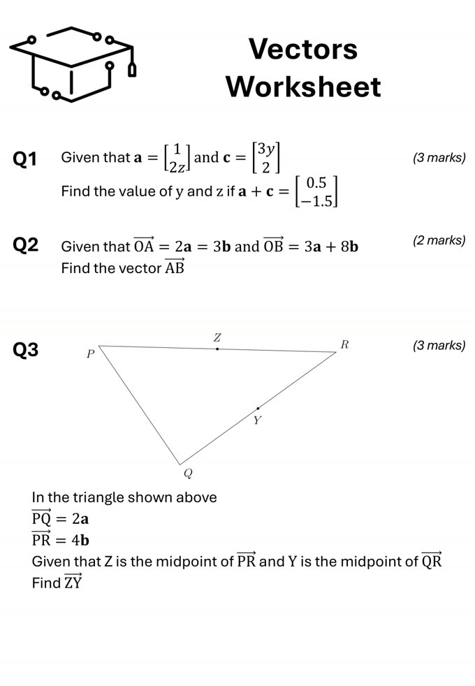 Vectors GCSE worksheet front page