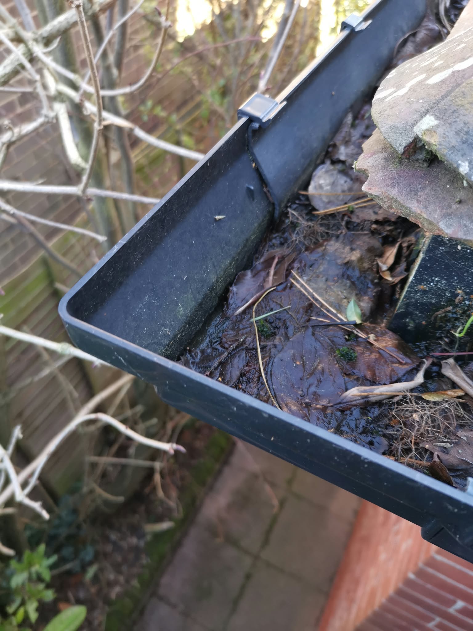 Debris build-up in a gutter
