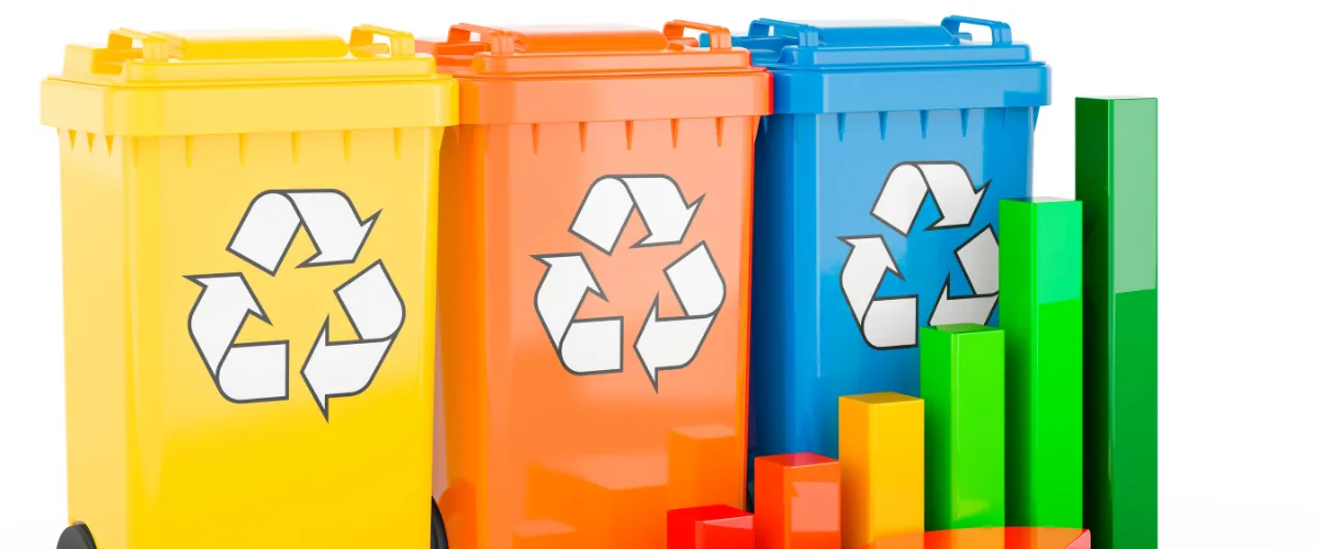 Color coded recycling bins for paper plastic metal and glass waste separation Color coded recycling bins for paper plastic metal and glass waste separation