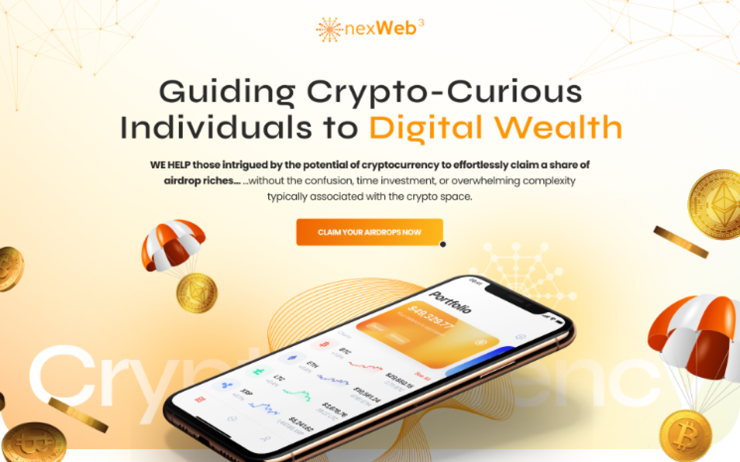nexWeb3 sales page, section 1 hero