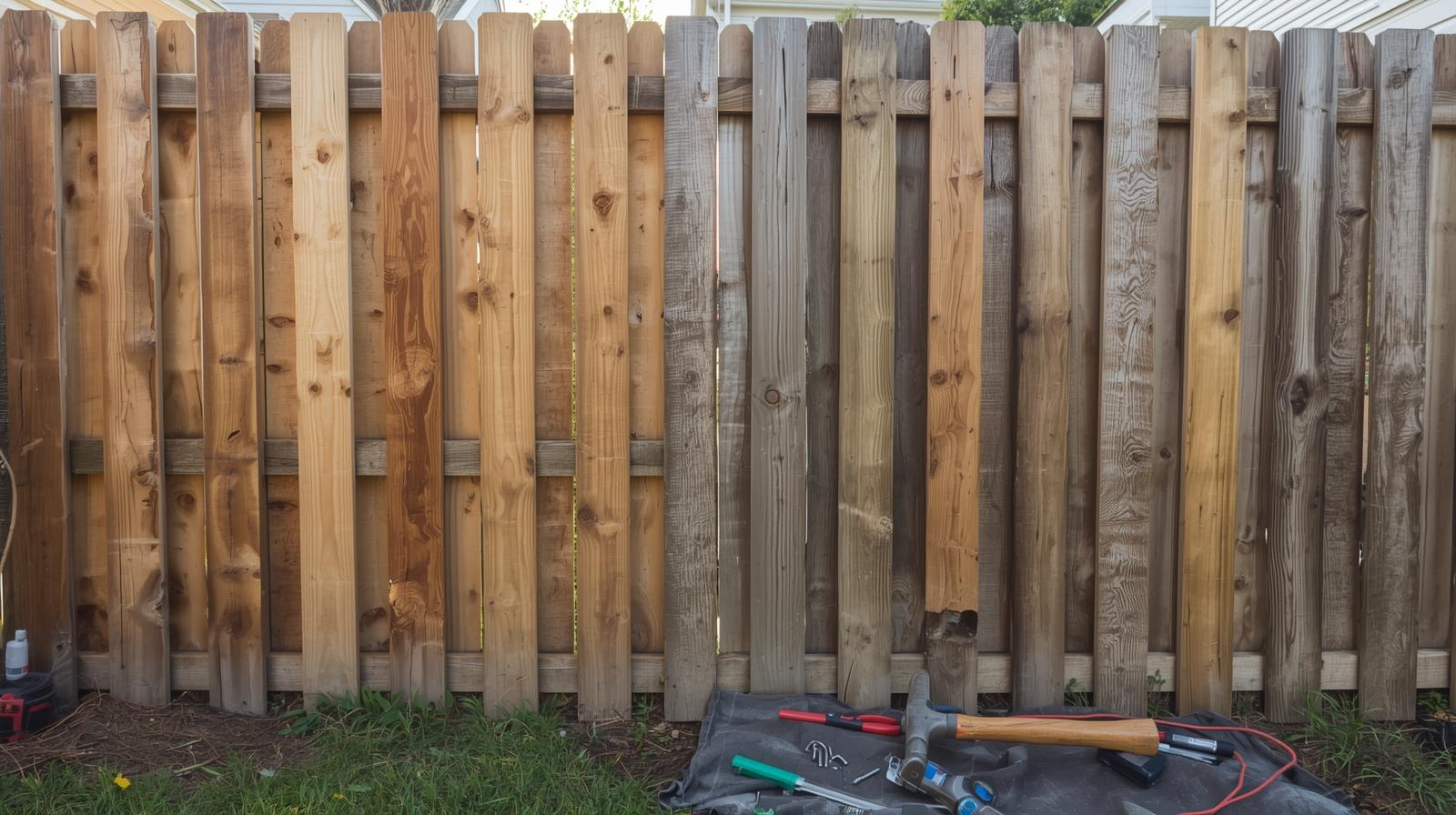 Damaged wooden fence in Rockford, IL being repaired by professional contractor