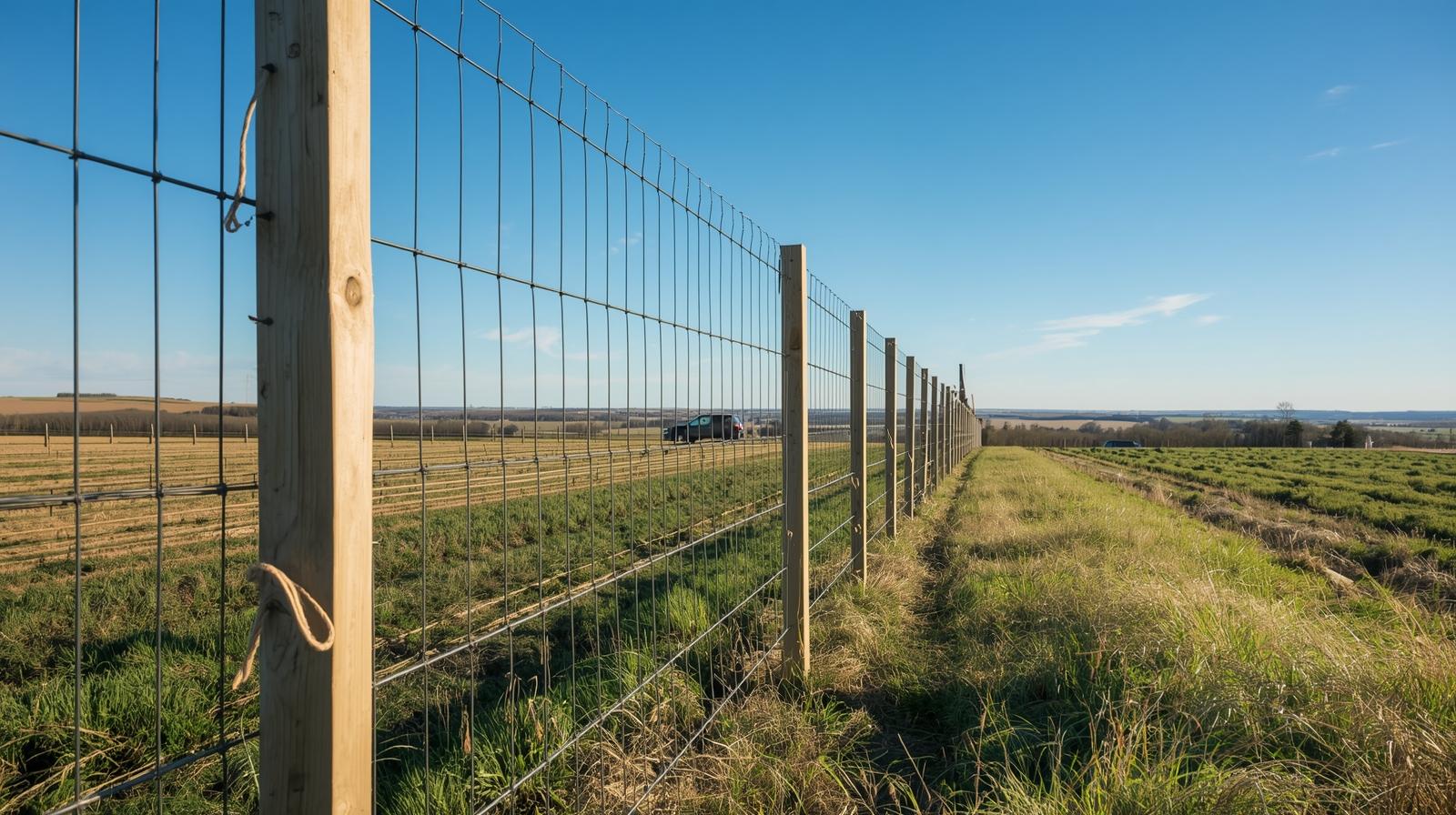 Farm fencing installation in Northern Illinois surrounding pasture land and livestock areas.
