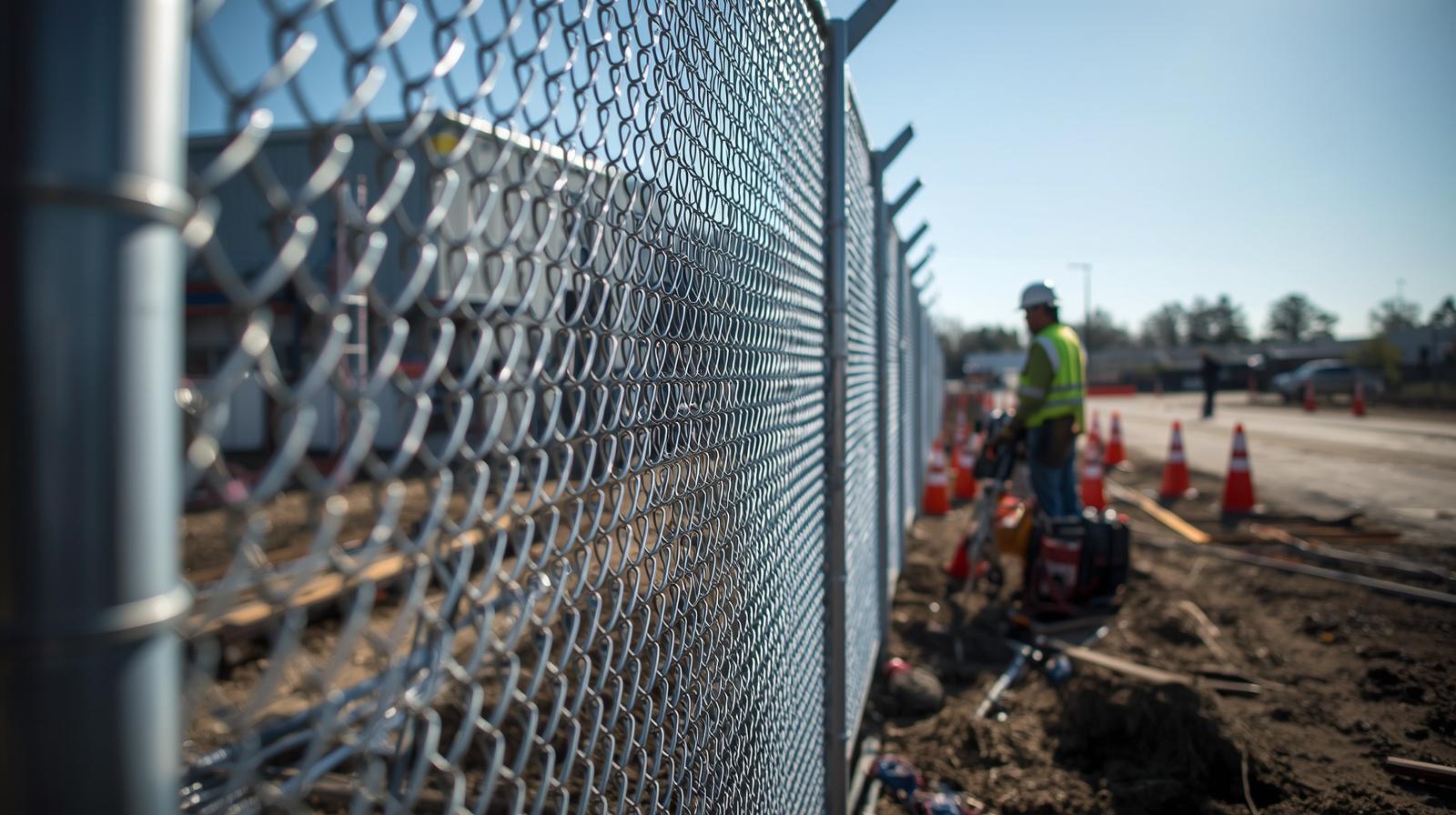 Commercial fence installation project timeline showing posts, panels, and security fencing setup.