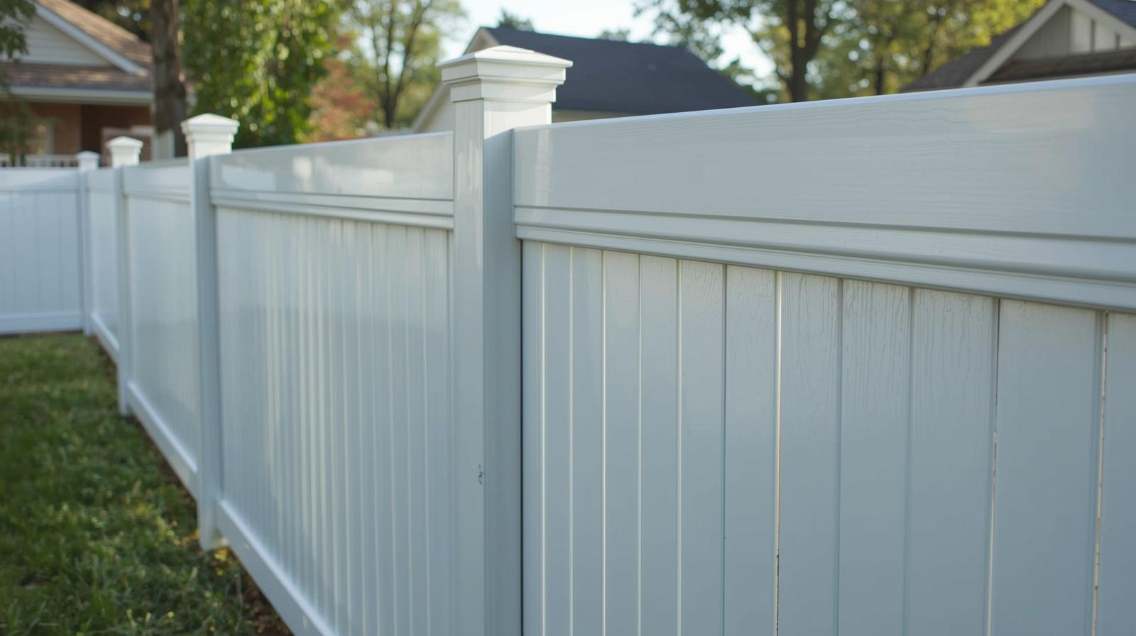 Improperly installed vinyl fence showing uneven panels and poorly set posts.