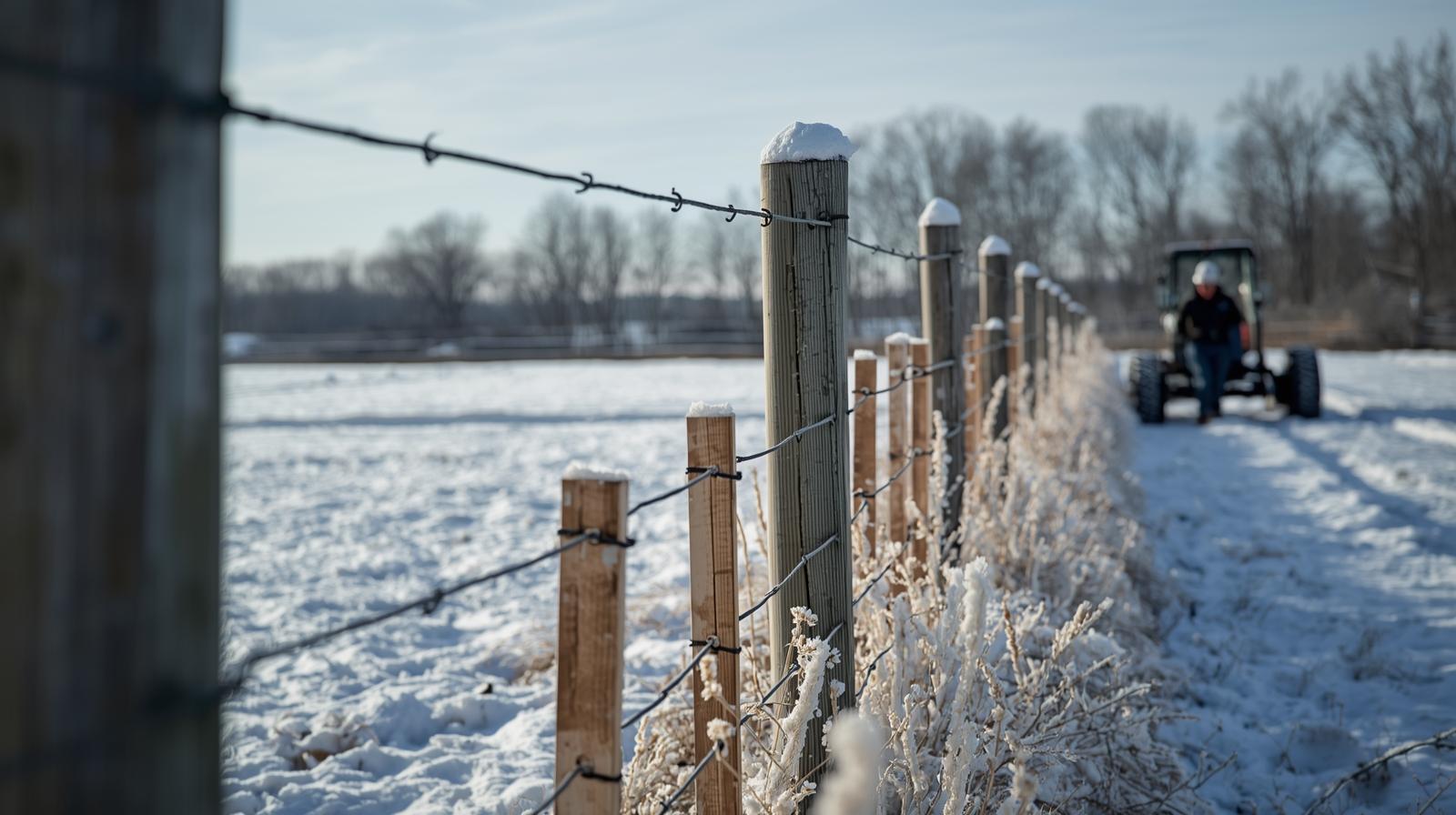 Fence installation project in Wisconsin during winter with snow-covered ground. Fence installation project in Wisconsin during winter with snow-covered ground.
