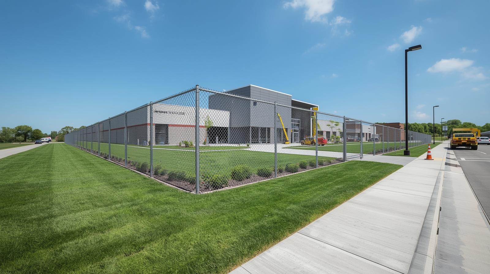 Commercial security fence installed around business property in Wisconsin.