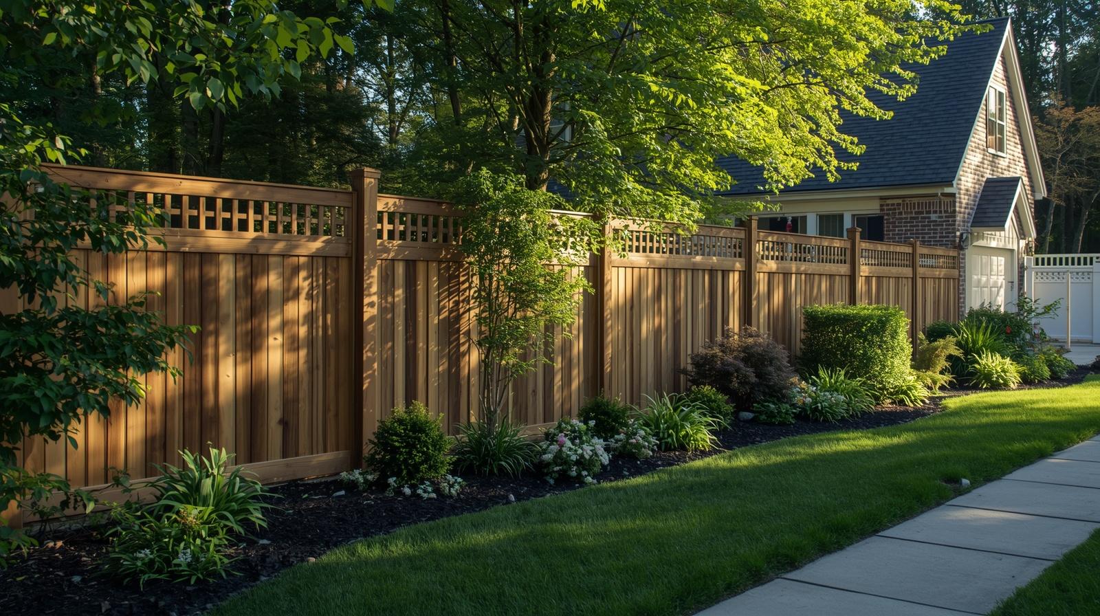 Residential privacy fence in Wisconsin neighborhood featuring wood fencing.