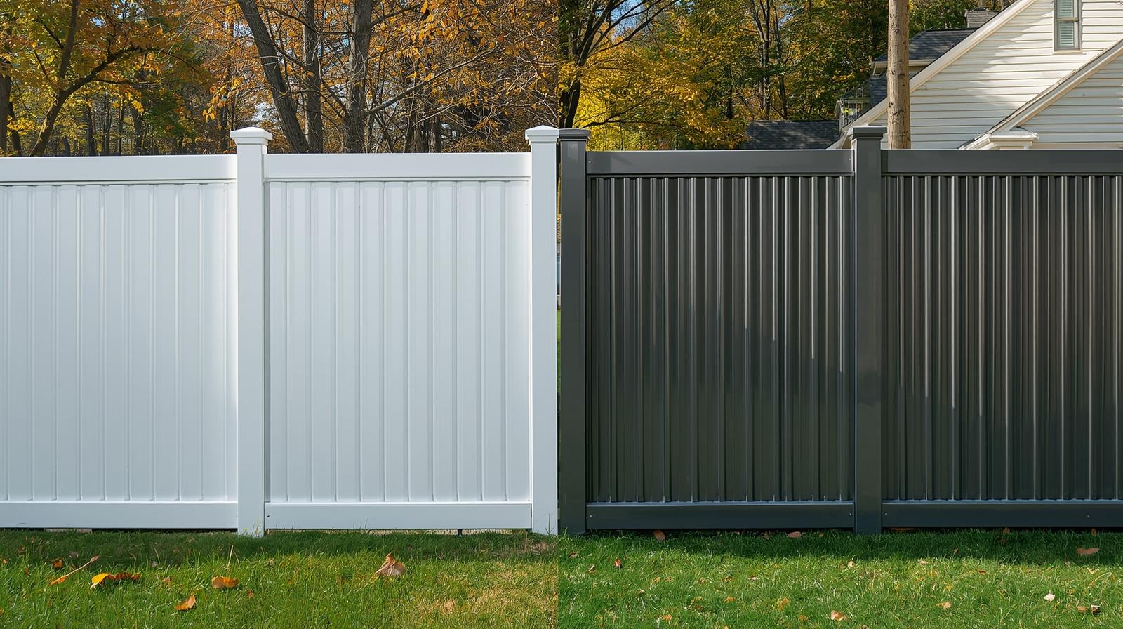Comparison of vinyl fence and aluminum fence installed on Wisconsin residential property.