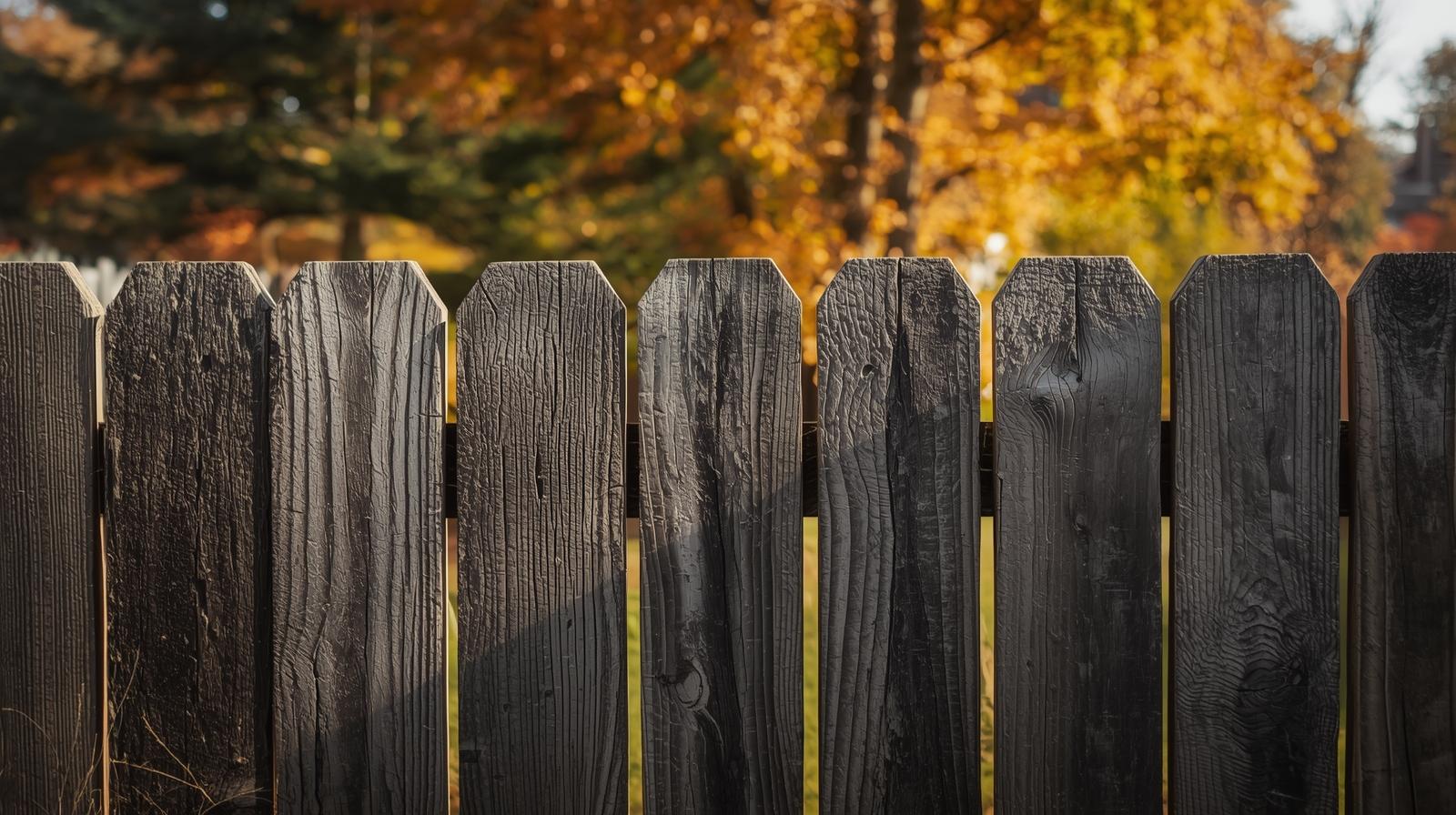 Wood privacy fence in Wisconsin backyard exposed to winter weather conditions.