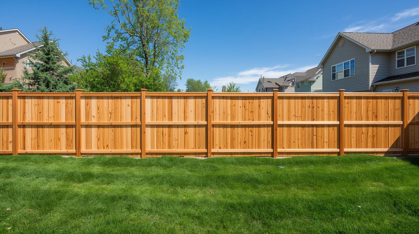 Residential fence installation project in Rockford IL backyard with contractor installing fence panels.