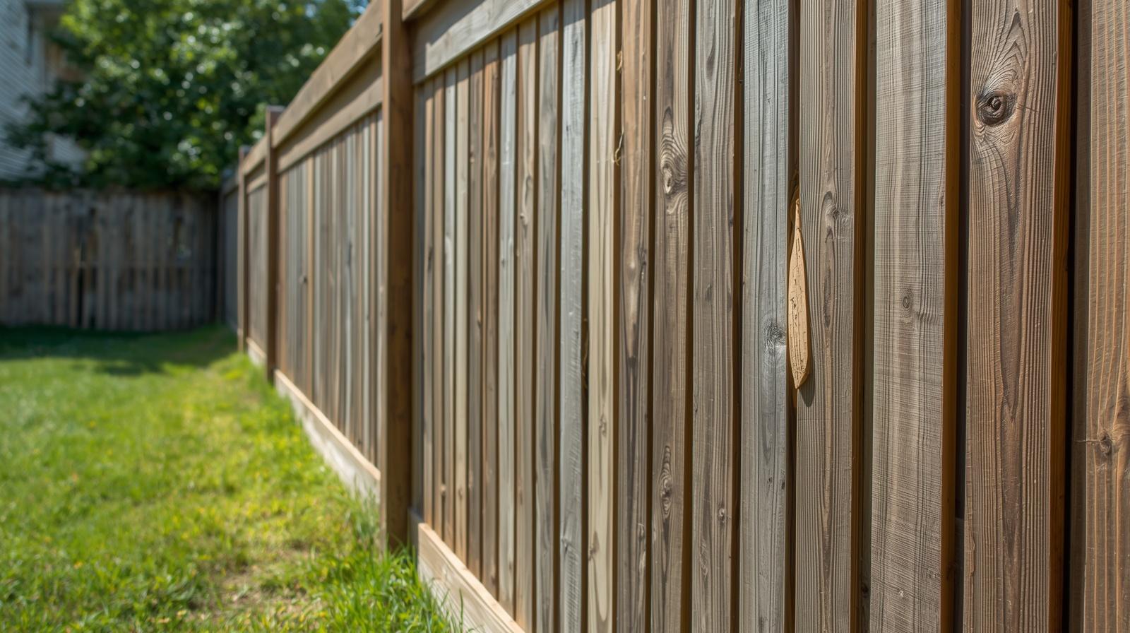 Fence repair project in Janesville WI fixing damaged wood fence panels and leaning posts.