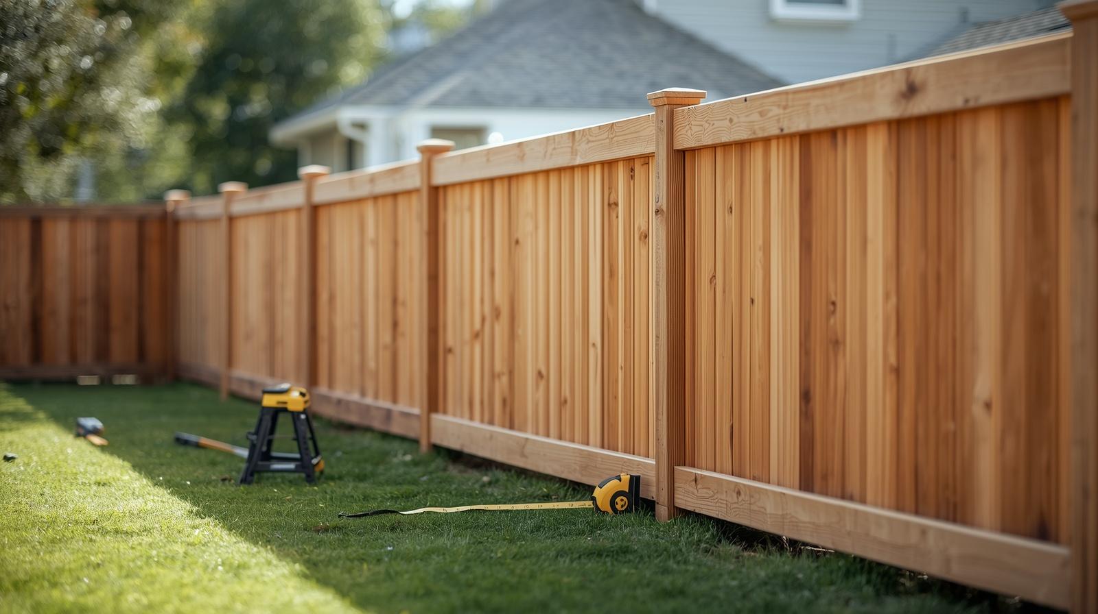 Fence contractor measuring backyard in Beloit WI for installation estimate.