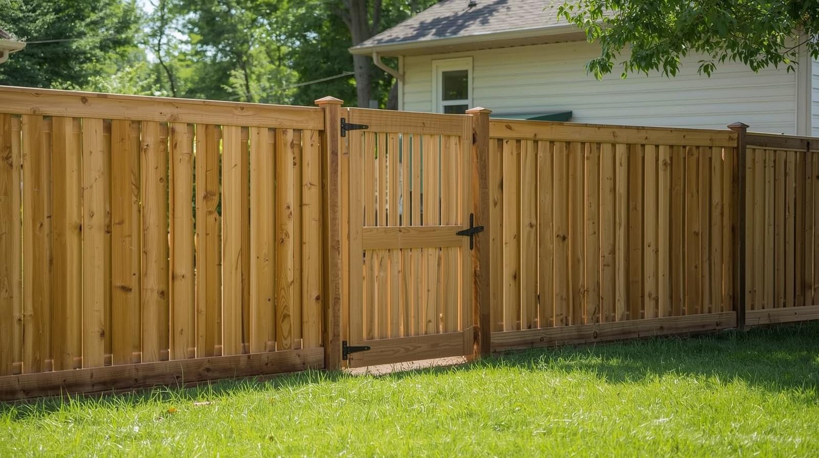 Fence contractor installing residential fence in Beloit WI backyard.