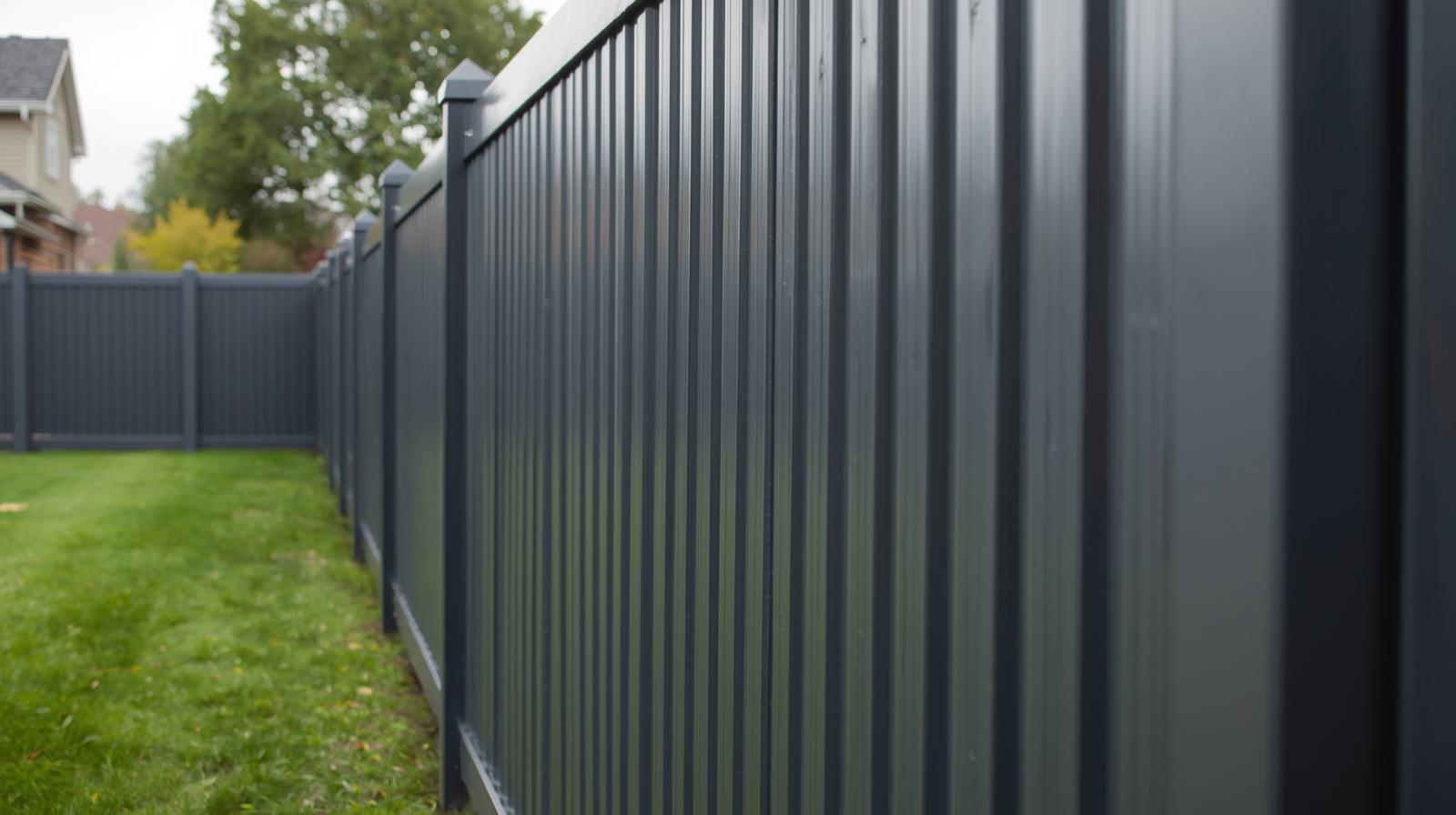 Black aluminum fence installed in Janesville WI residential yard.