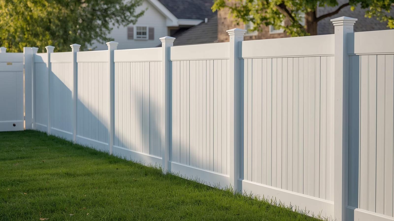 Vinyl privacy fence installed in Janesville WI backyard.