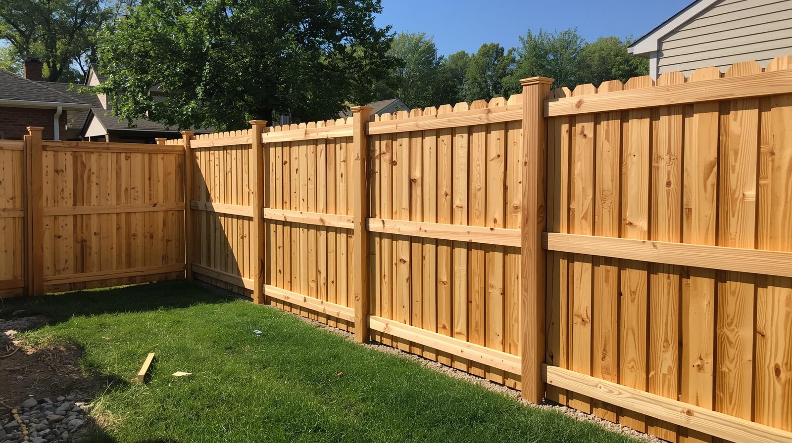 Fence contractor measuring backyard in Janesville WI for installation quote.