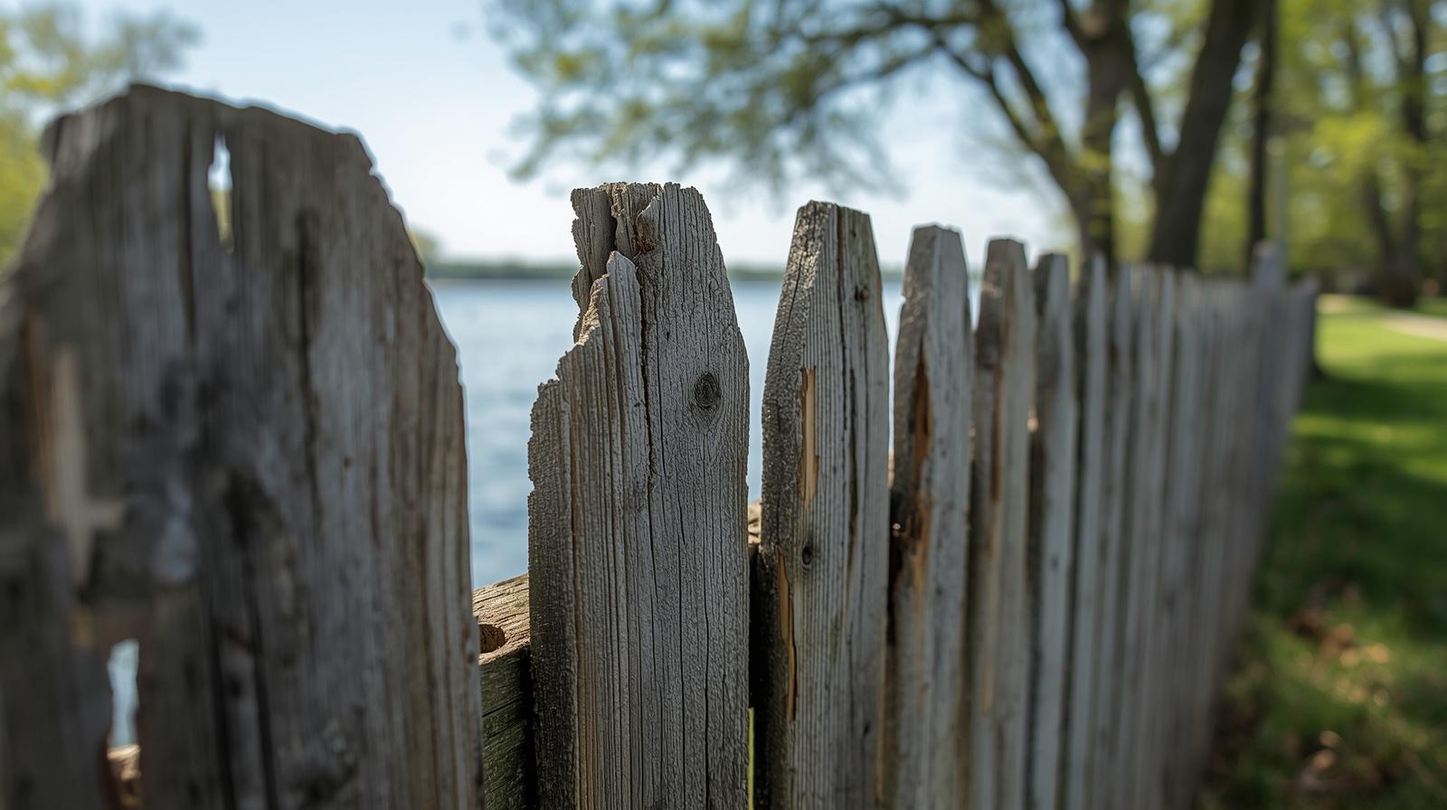 Fence repair in Darien WI fixing storm-damaged panels and leaning posts.