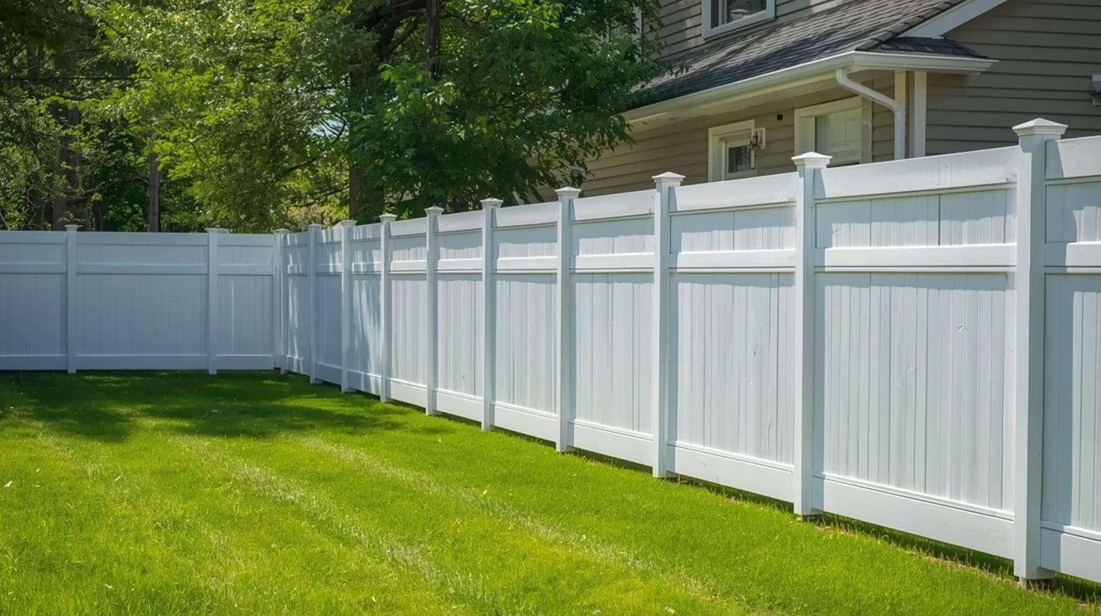Vinyl privacy fence installed in Clinton WI backyard.