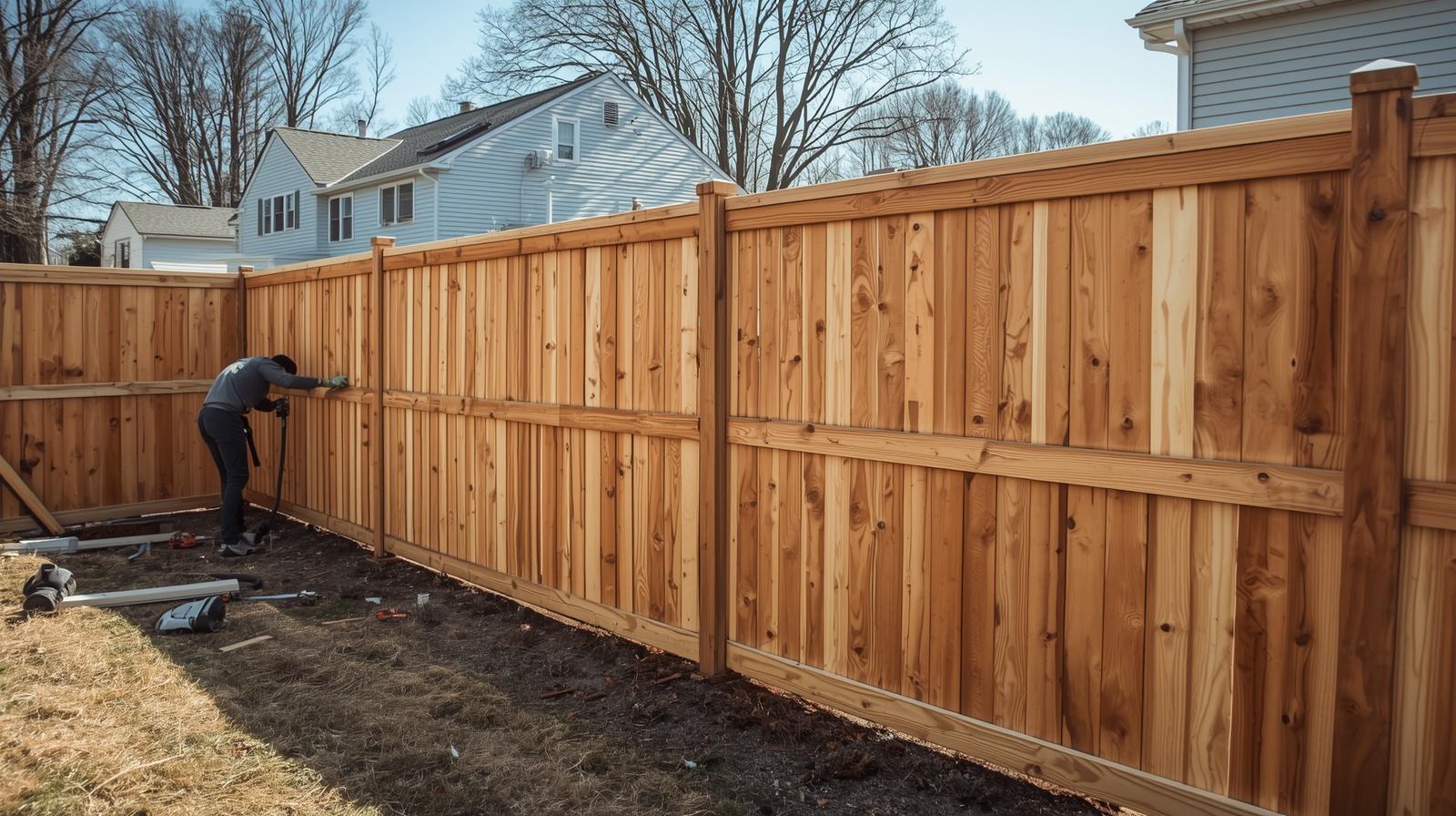 Residential fence installation in Delavan WI backyard.