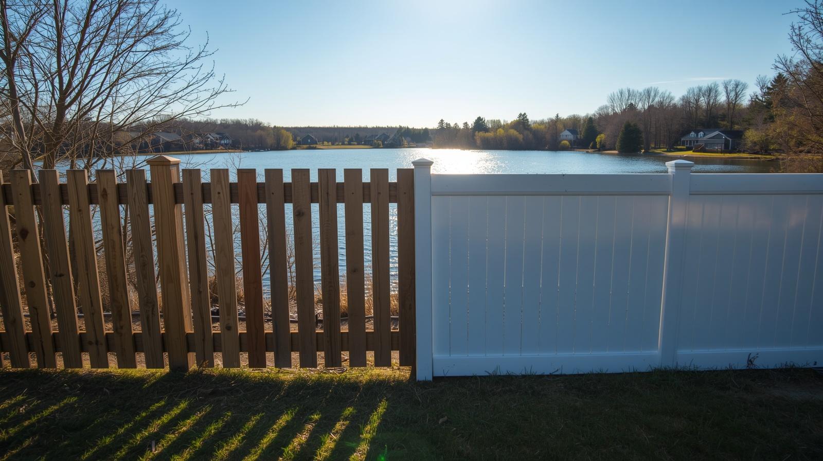 Vinyl and wood fence comparison in Lake Geneva WI residential property.