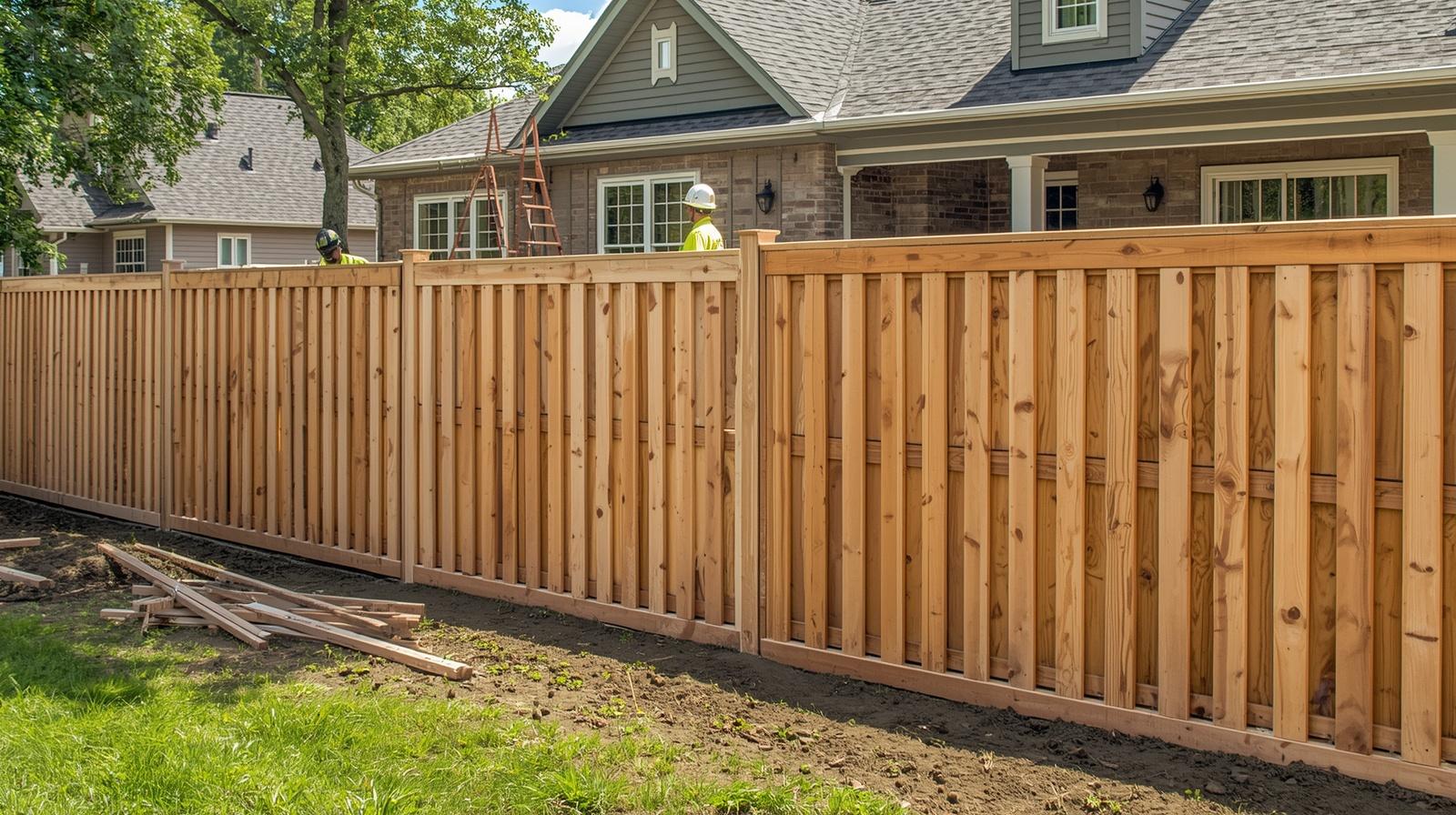 Residential fence installation in Brodhead WI backyard with new fence.