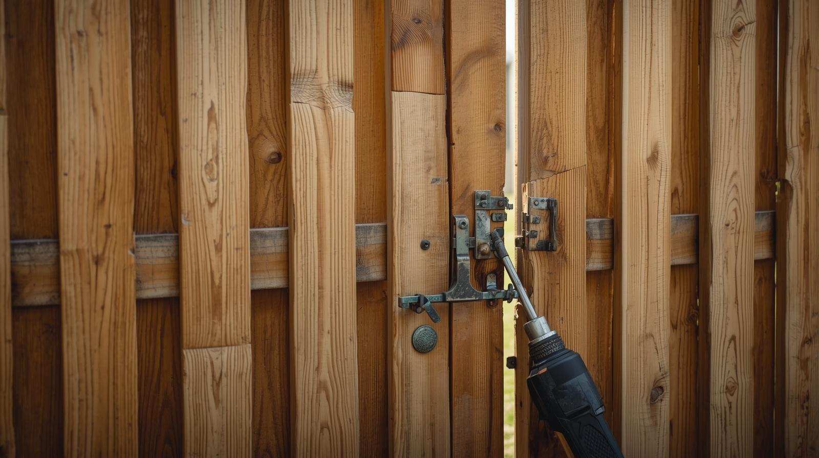 Fence repair in Newark WI fixing damaged posts, panels, and gate.