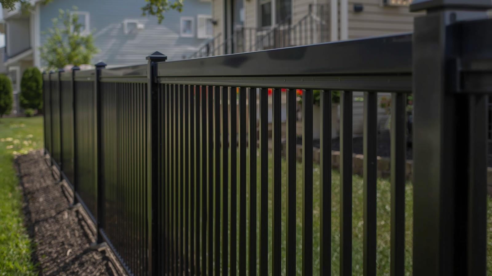 Black aluminum fence installed around residential property in Darien WI.
