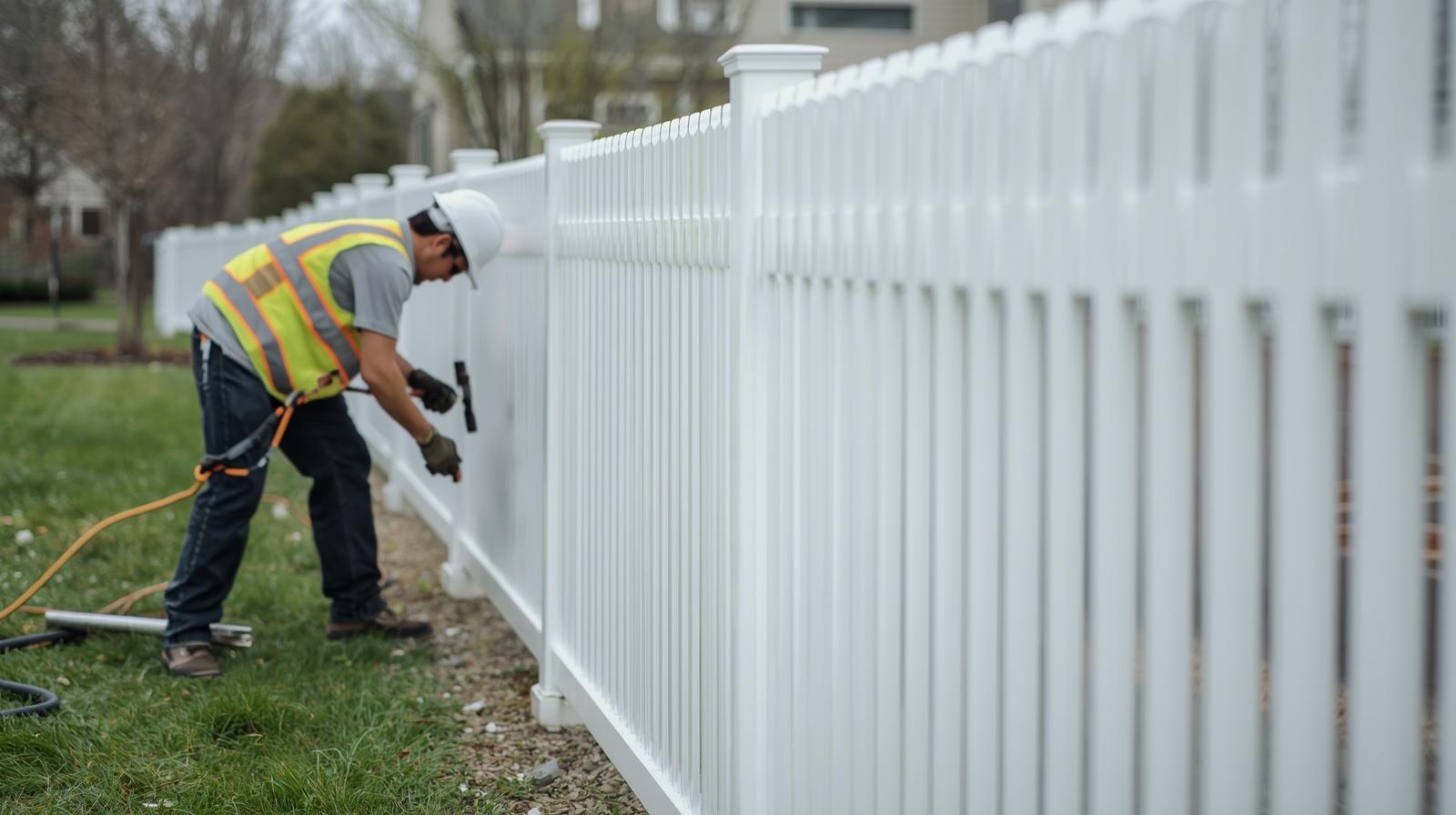 Fence contractor reviewing installation quote with homeowner in Darien WI.