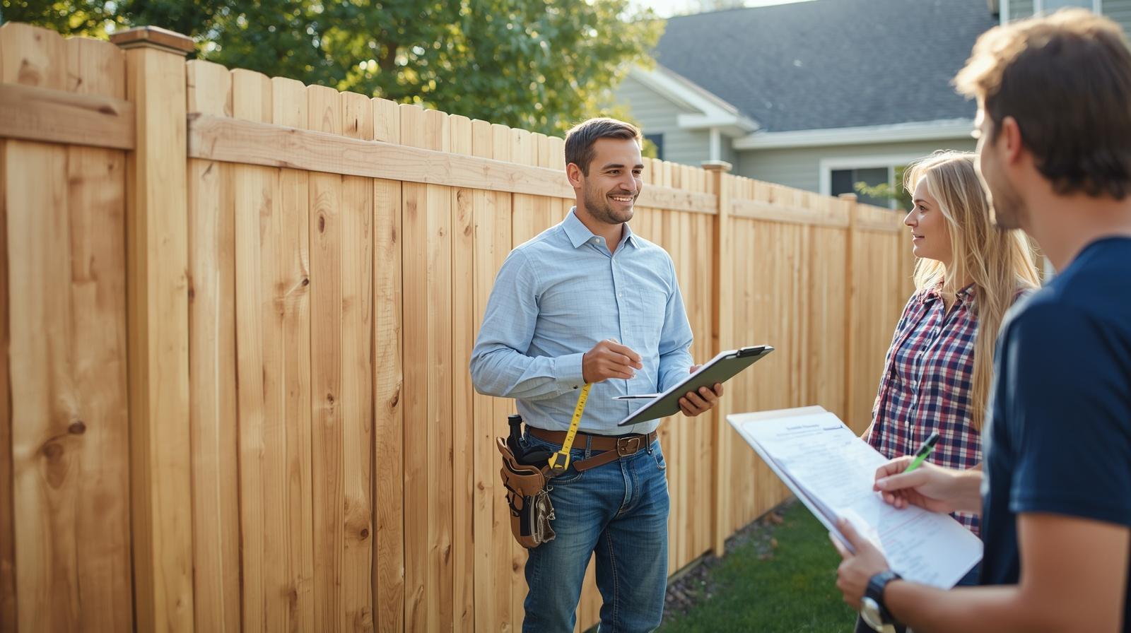 Fence contractor discussing installation project with homeowner in Delavan WI.