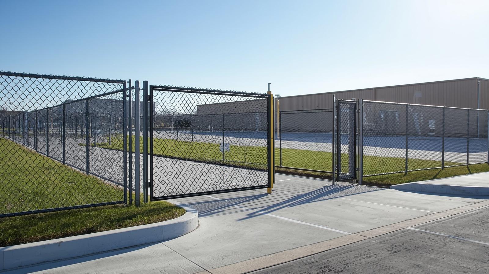 Commercial fence installation around business property in Machesney Park IL.