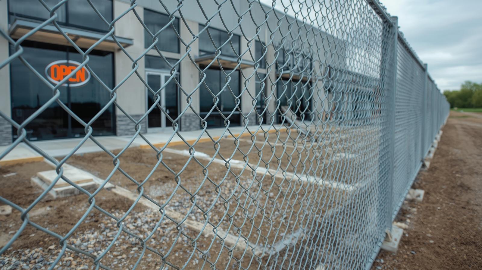 Commercial security fence installation around business property in Footville WI.
