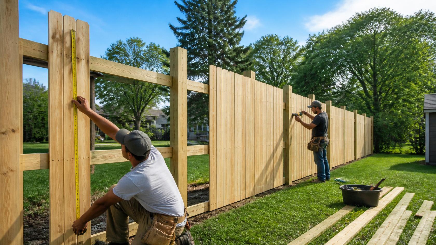 Fence installation on a sloped residential property in Byron IL.