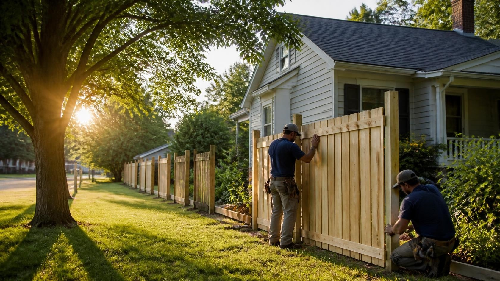 Residential fence installation in Dixon, IL with property owners considering project cost, timeline, materials, and layout.