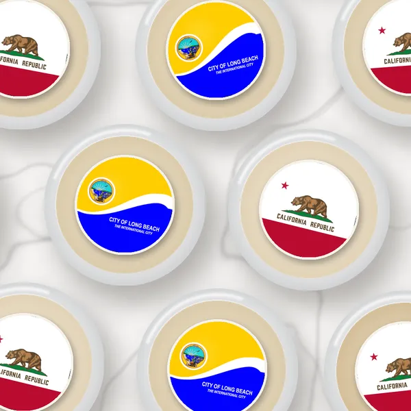 Edible toppers printed with the Long Beach city flag and the California flag