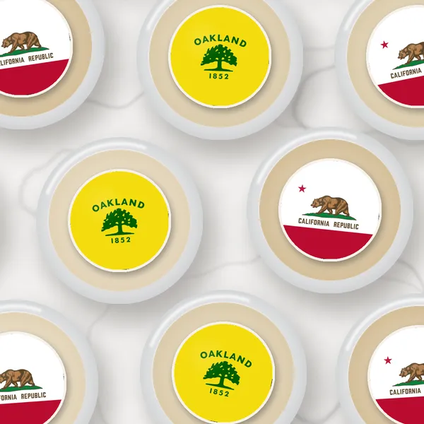 Edible toppers printed with the Oakland city flag and the California flag