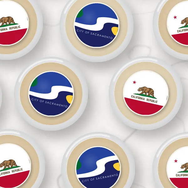 Edible toppers printed with the Sacramento city flag and the California flag