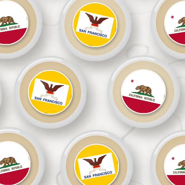 Edible toppers printed with the San Francisco city flag and the California flag
