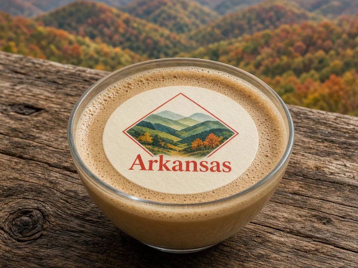 Latte with an Ozark diamond Arkansas topper above autumn hills