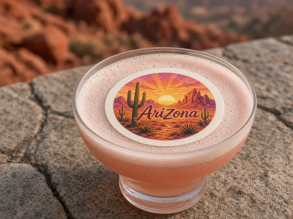 Prickly pear sour with a saguaro sunset Arizona topper on red rocks